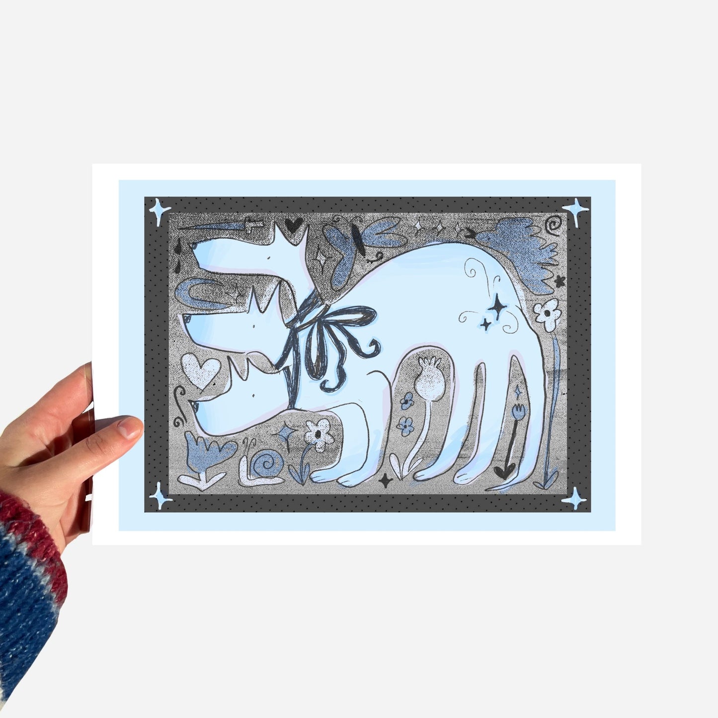A5 Grey and Blue Cerberus Print