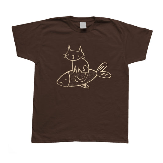 Cat on a fish brown baby tee