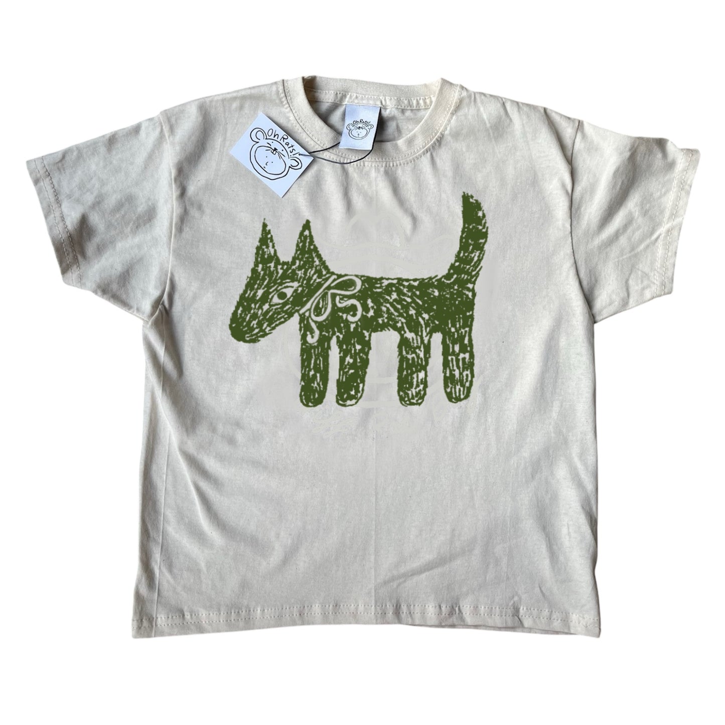 Scruffy bow dog beige tee