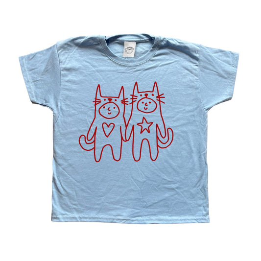Two critters in love red on baby blue Tee