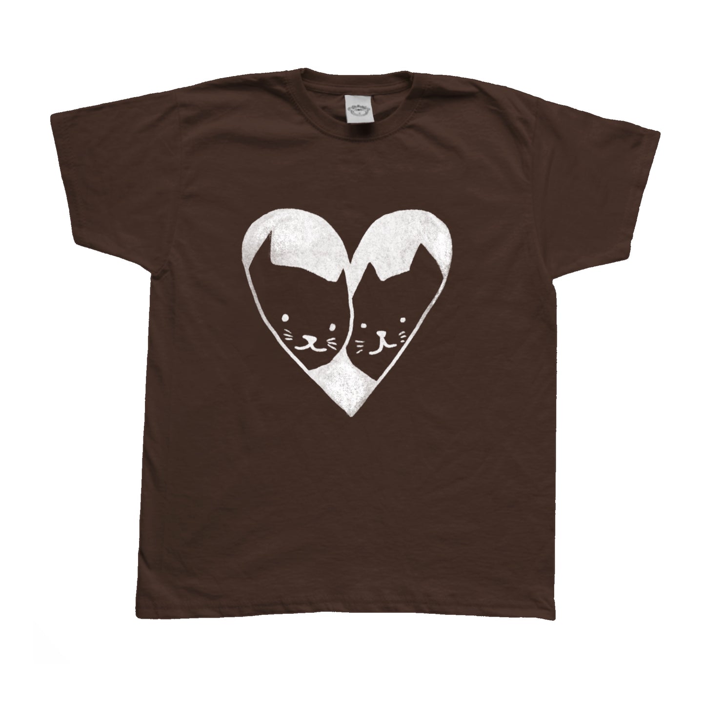 2 cats in love brown tee