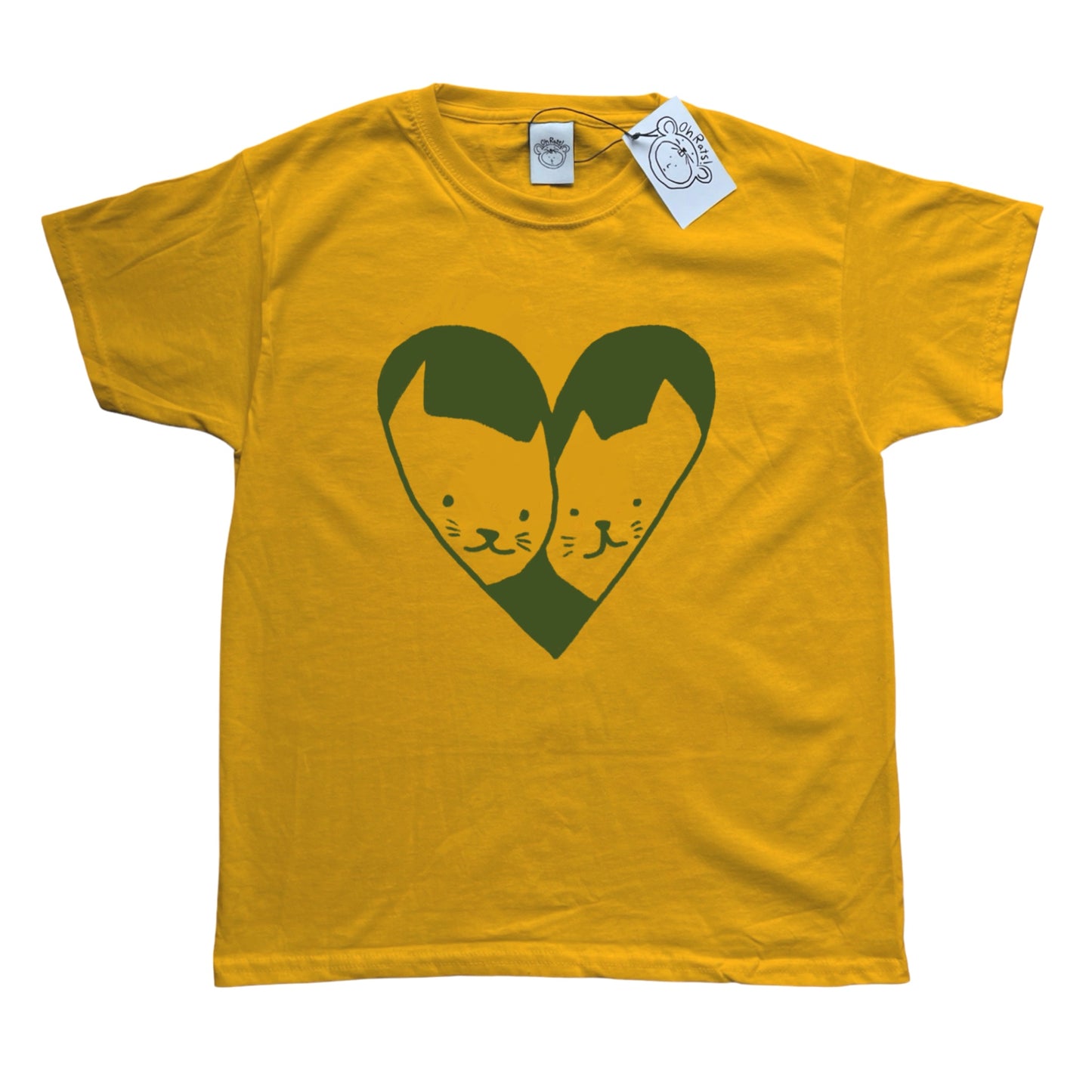 2 cats in love yellow tee