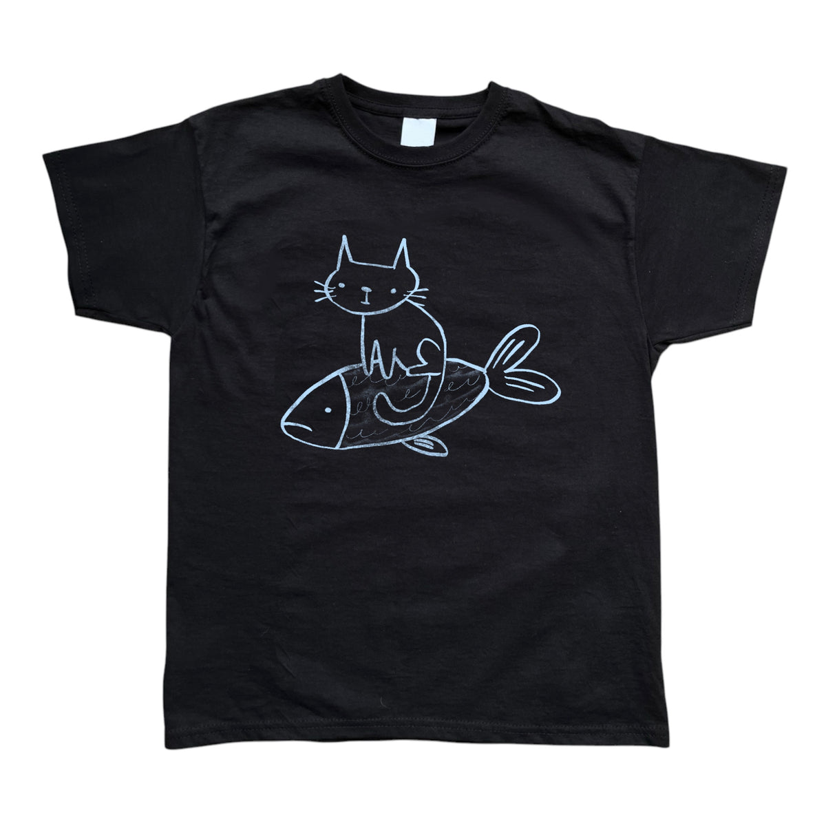 Cat on a fish black baby tee