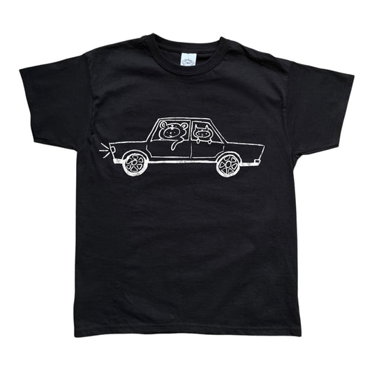 White on black critter road trip tee
