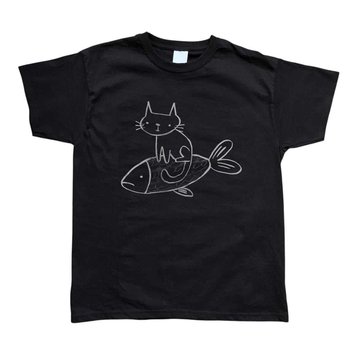 Cat on a fish black baby tee