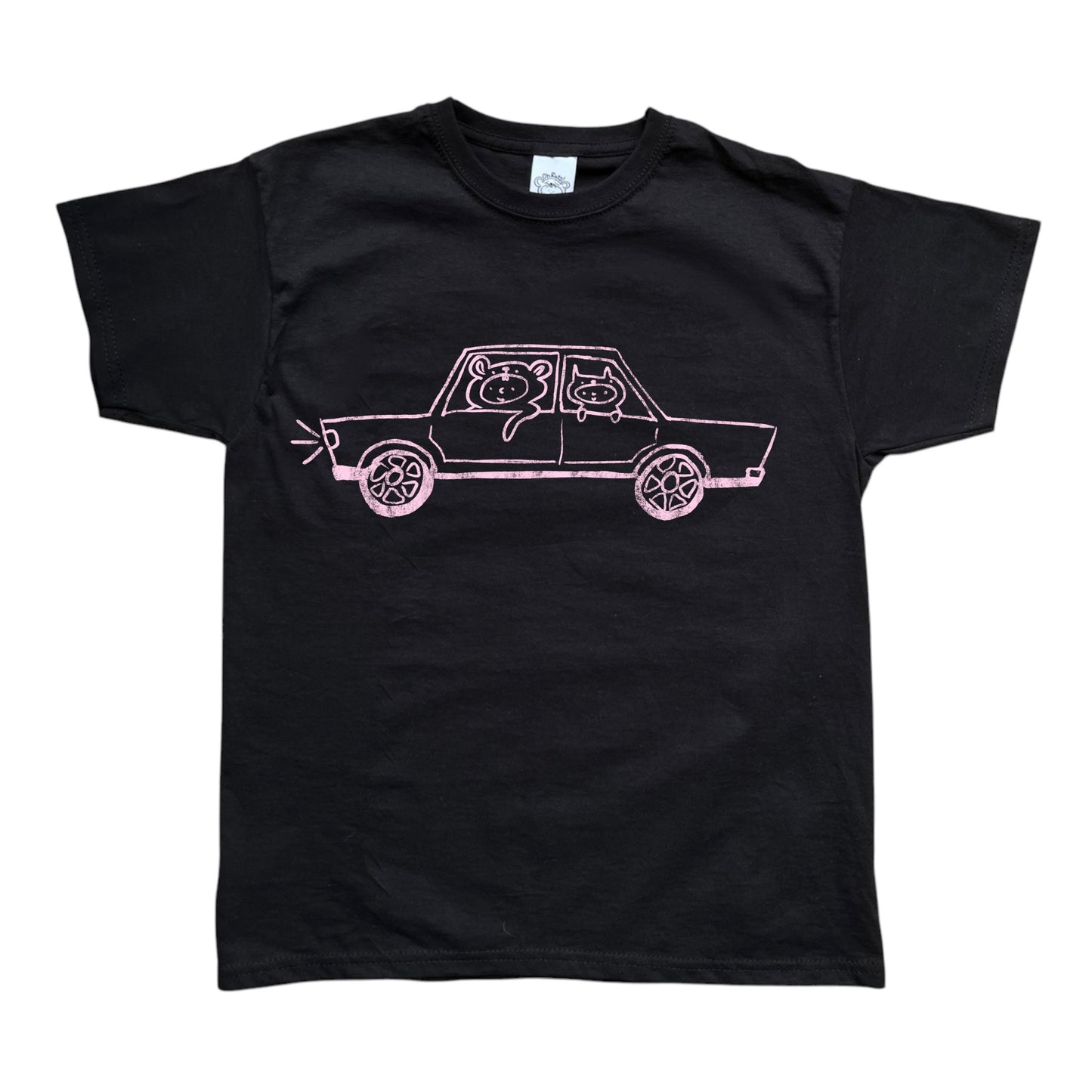 Pink on black critter road trip tee