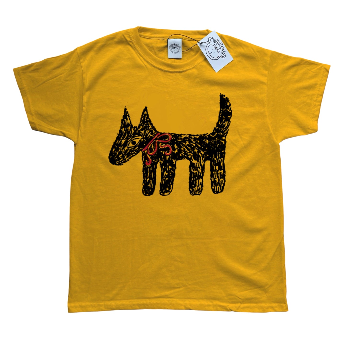 Scruffy bow dog yellow Tee