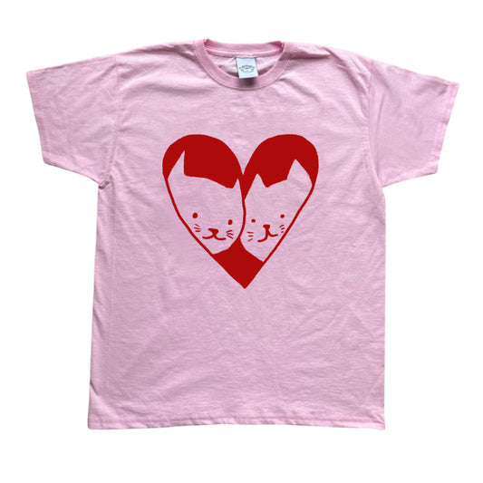 2 Cats in Love red on pink Tee