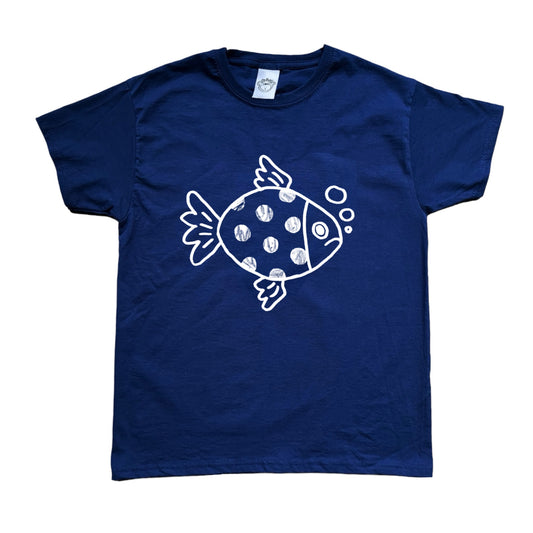 Polka dot fishy white on navy Tee