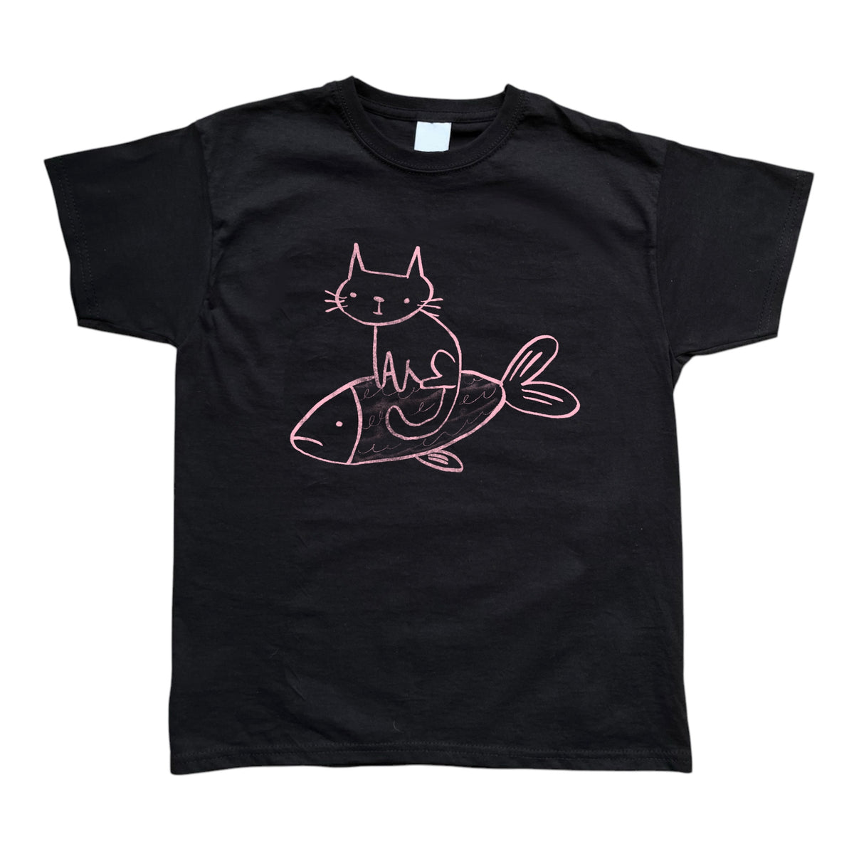 Cat on a fish black baby tee
