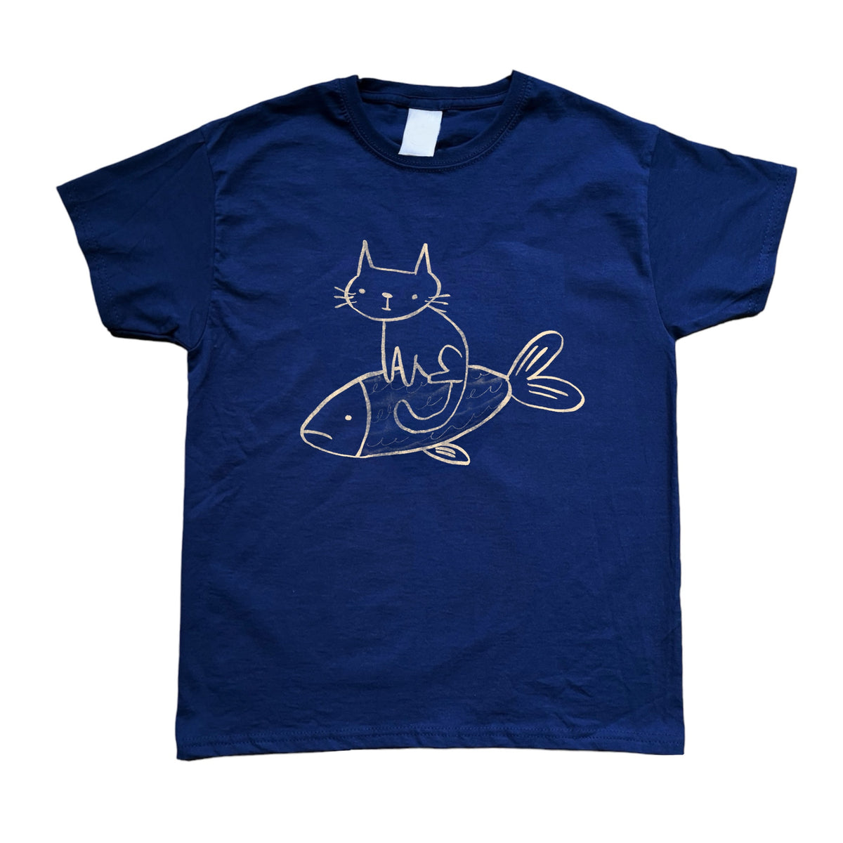 Cat on a fish navy baby tee