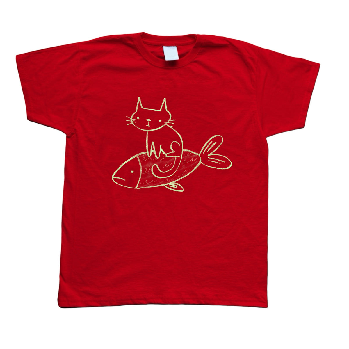 Cat on a fish red baby tee