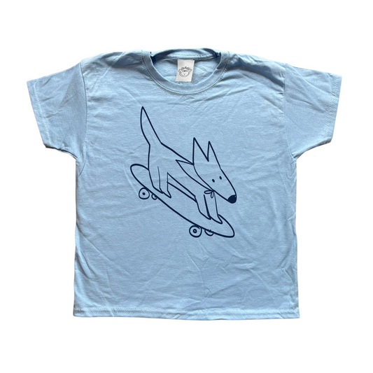 Skater dog baby blue tee