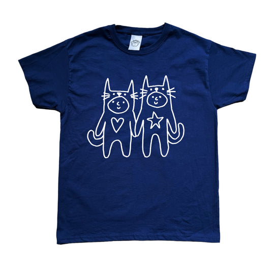 Two critters in love light white on navy Tee