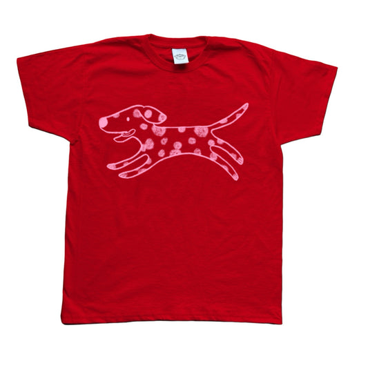 Polka dot dalmatian pink on red Tee