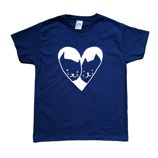 2 cats in love navy tee