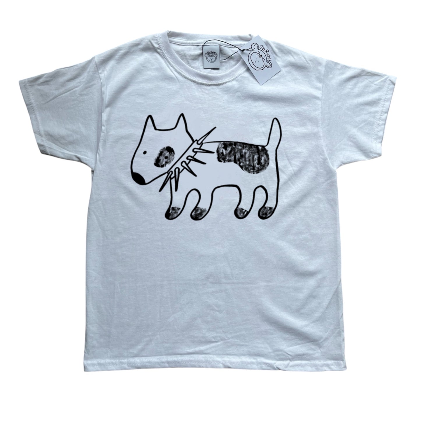 Spiky collar dog on white tee