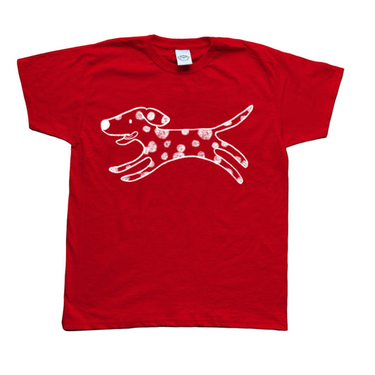 Polka dot dalmatian white on red Tee