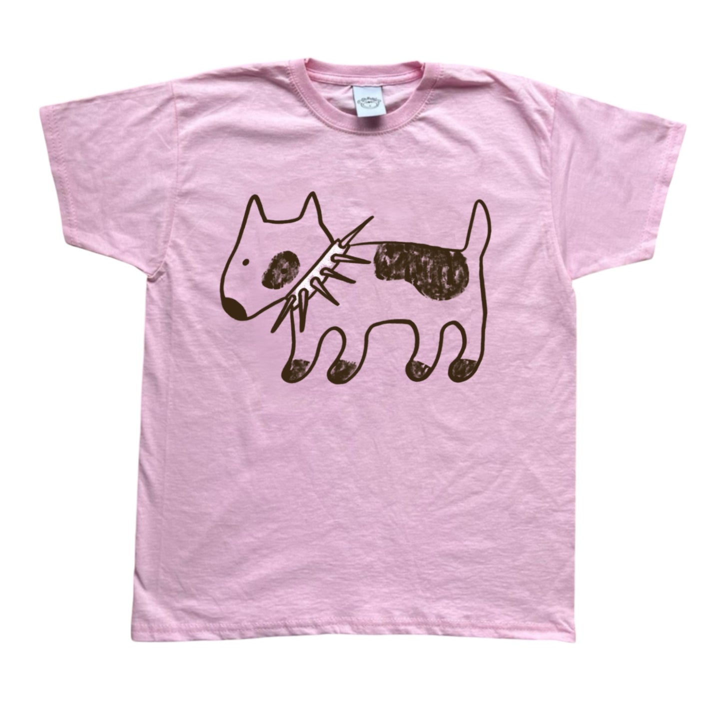Spiky collar brown dog on pink tee