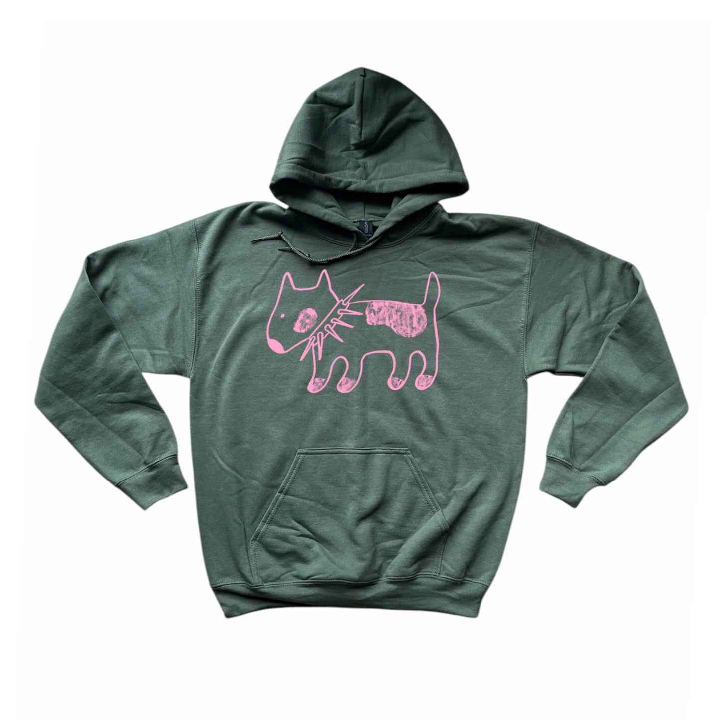 Spiky collar dog light pink on khaki hoodie
