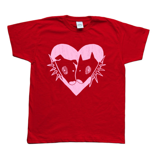 2 Spiky collar dogs in love red tee