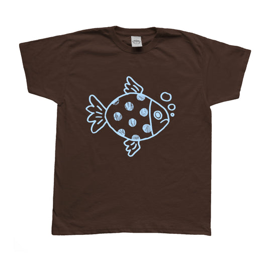 Polka dot fishy light blue on brown Tee