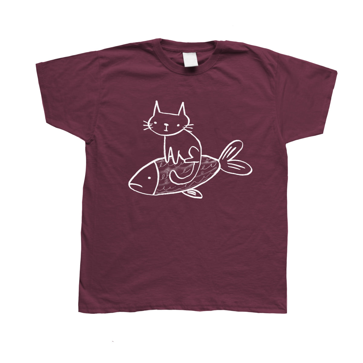 Cat on a fish burgundy baby tee