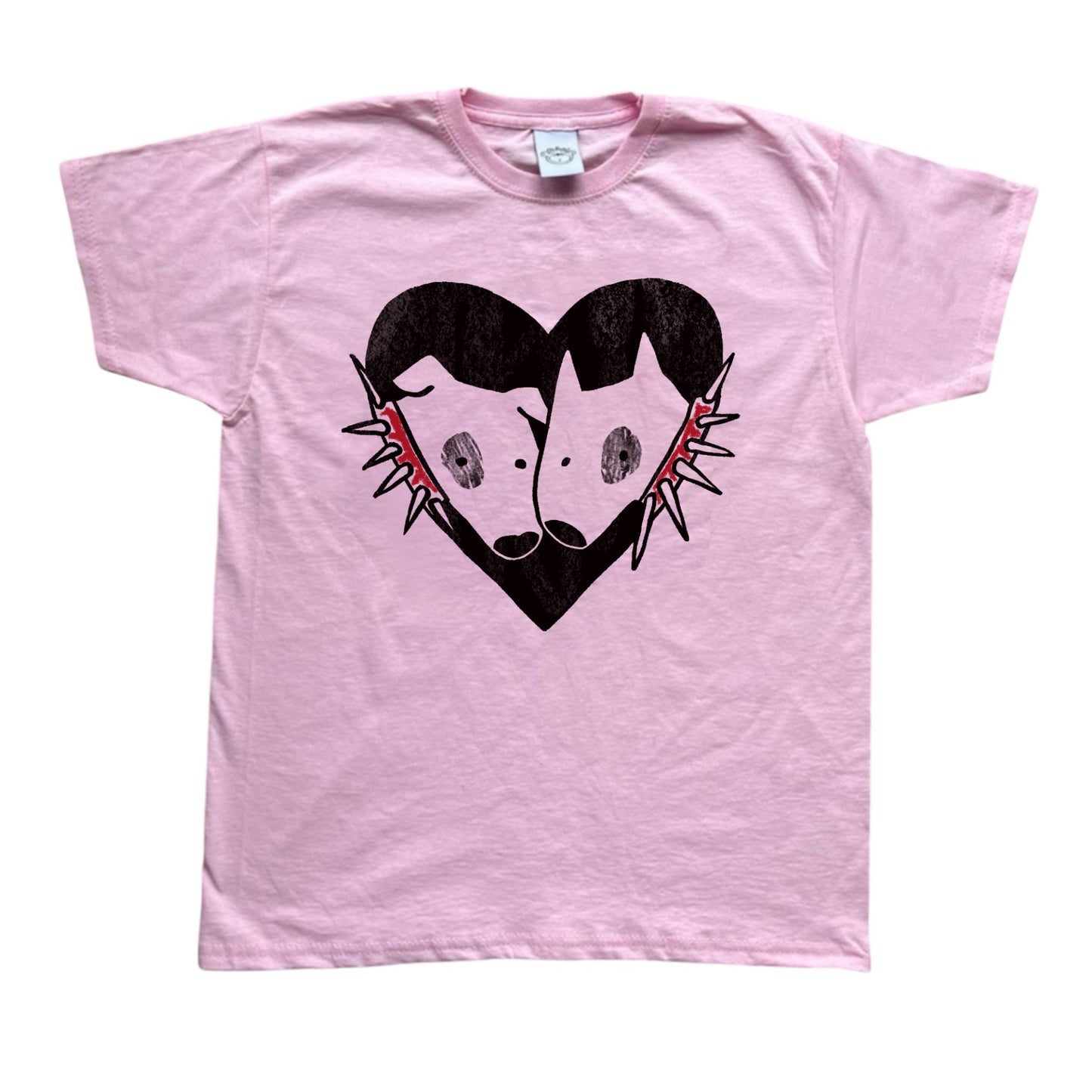 2 Spiky collar dogs in love pink tee