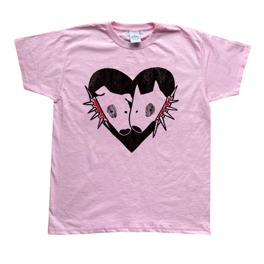 2 Spiky collar dogs in love pink tee