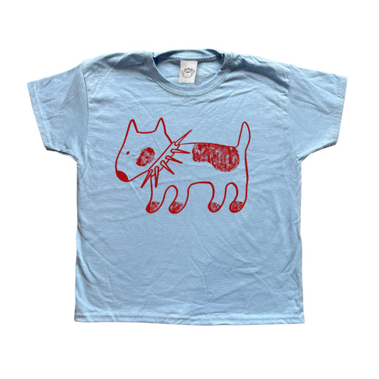 Spiky collar dog red on baby blue Tee
