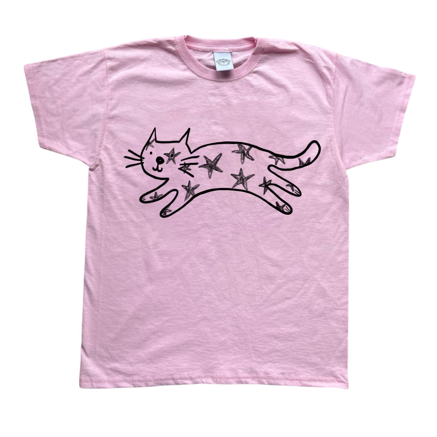 Starry cat pink tee