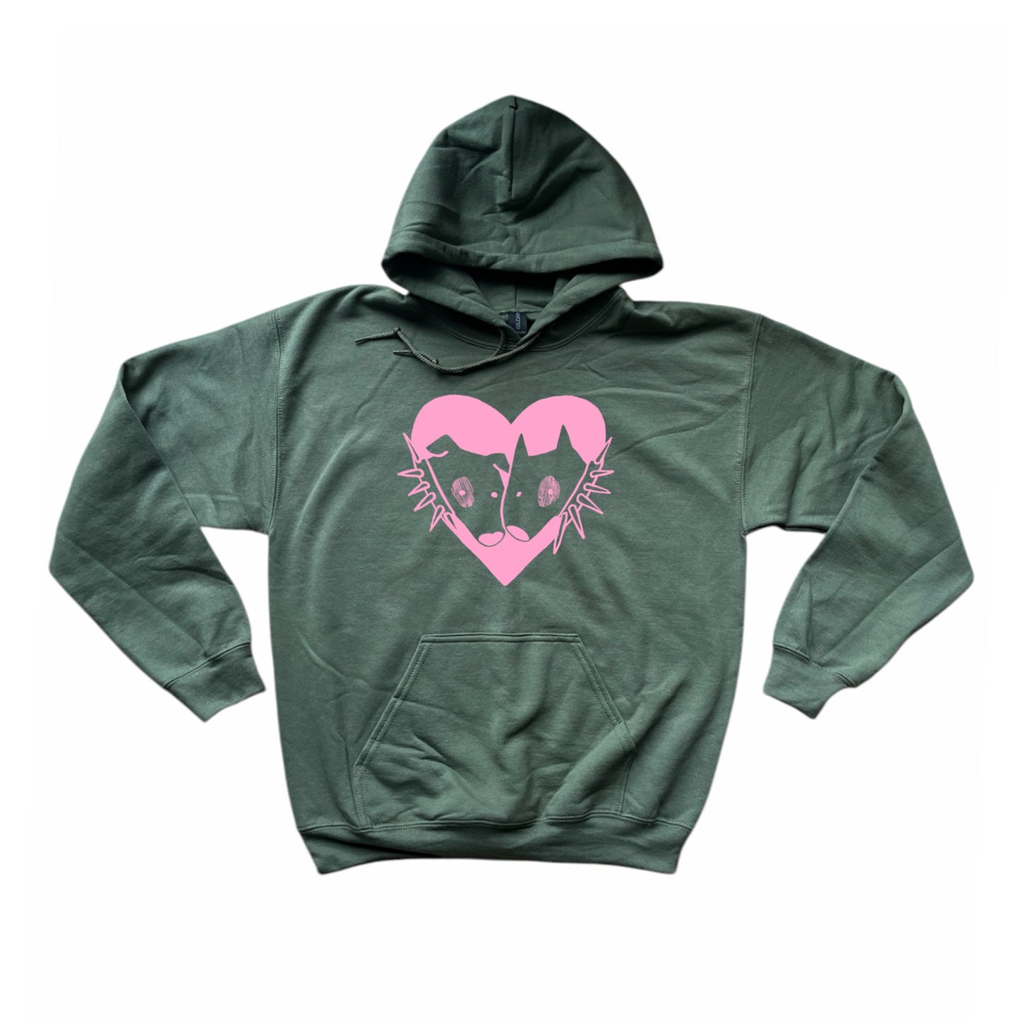 2 spiky collar dogs in love khaki hoodie