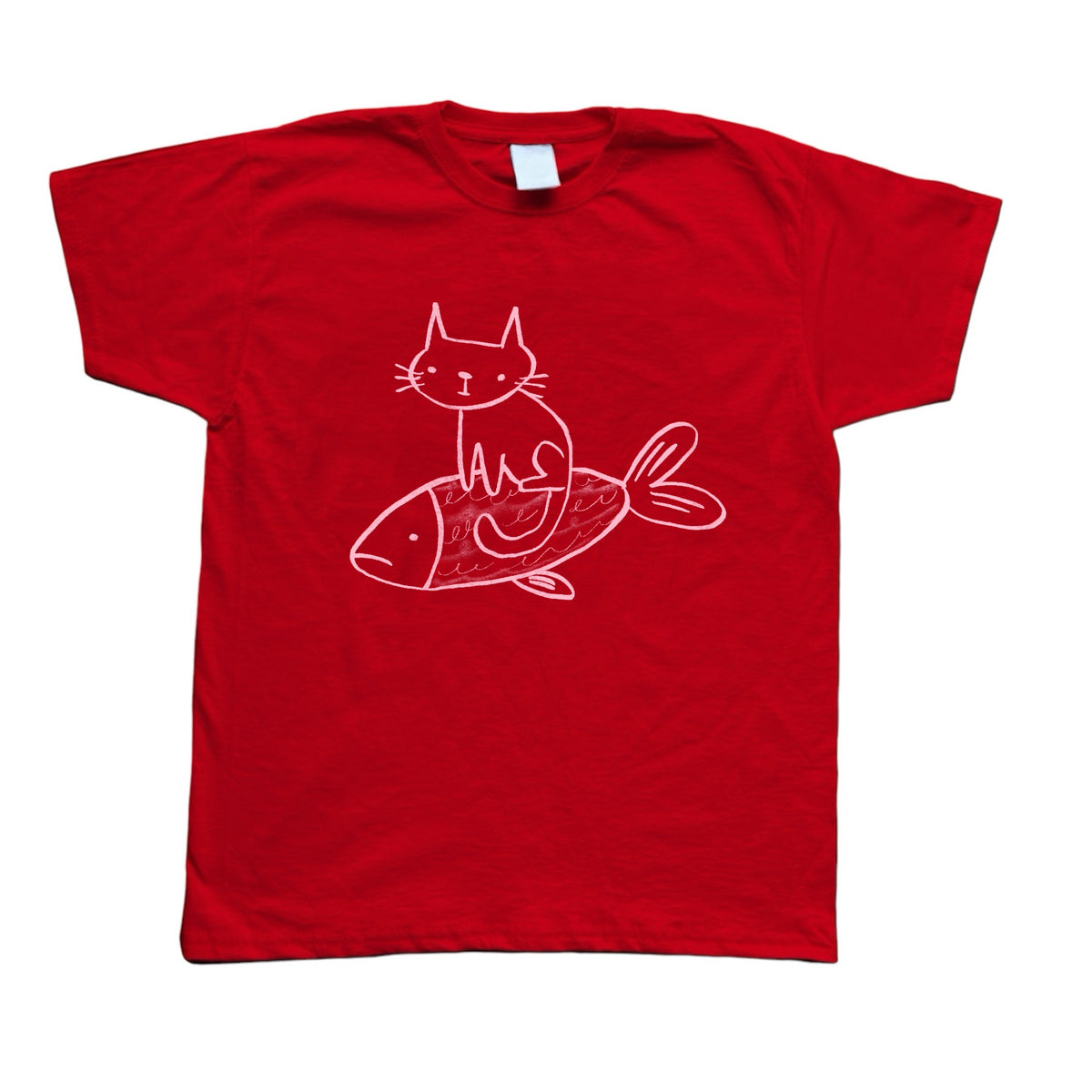 Cat on a fish red baby tee