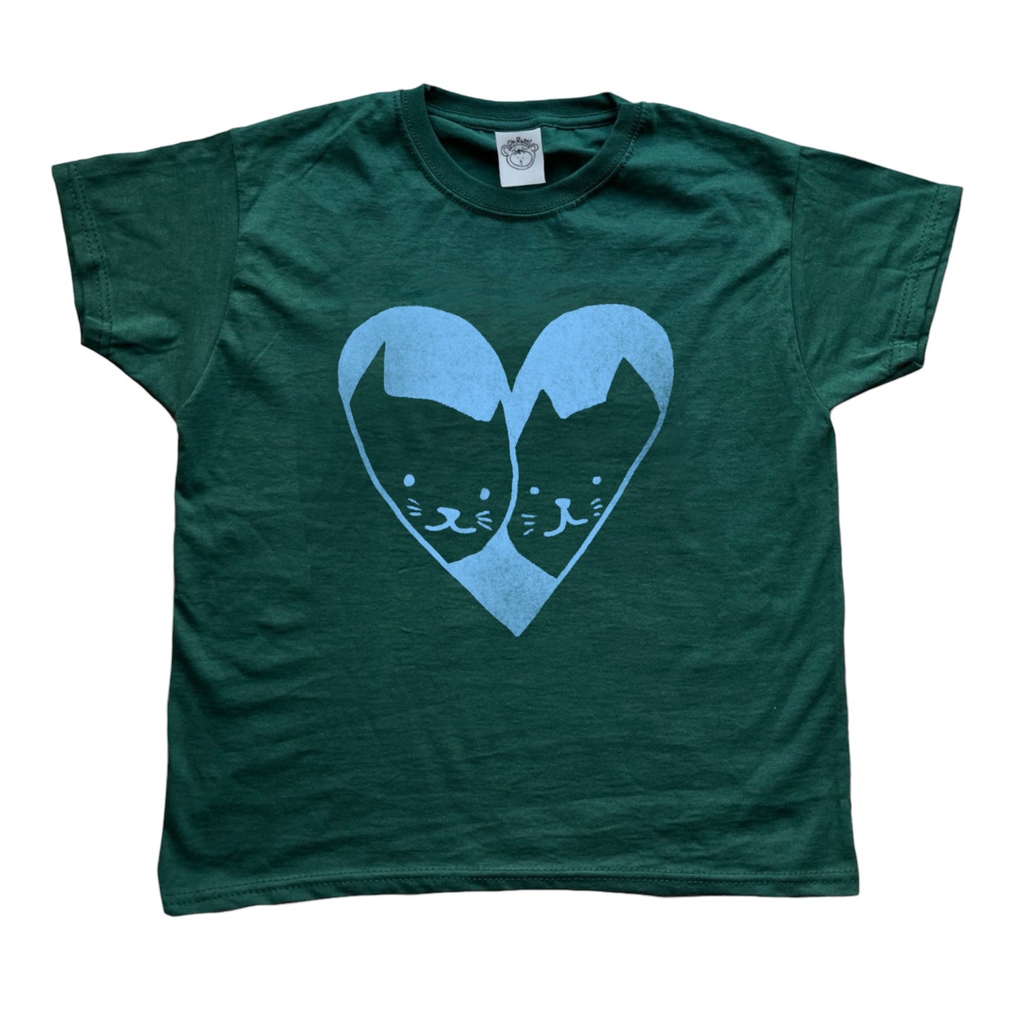 2 cats in love forest green tee