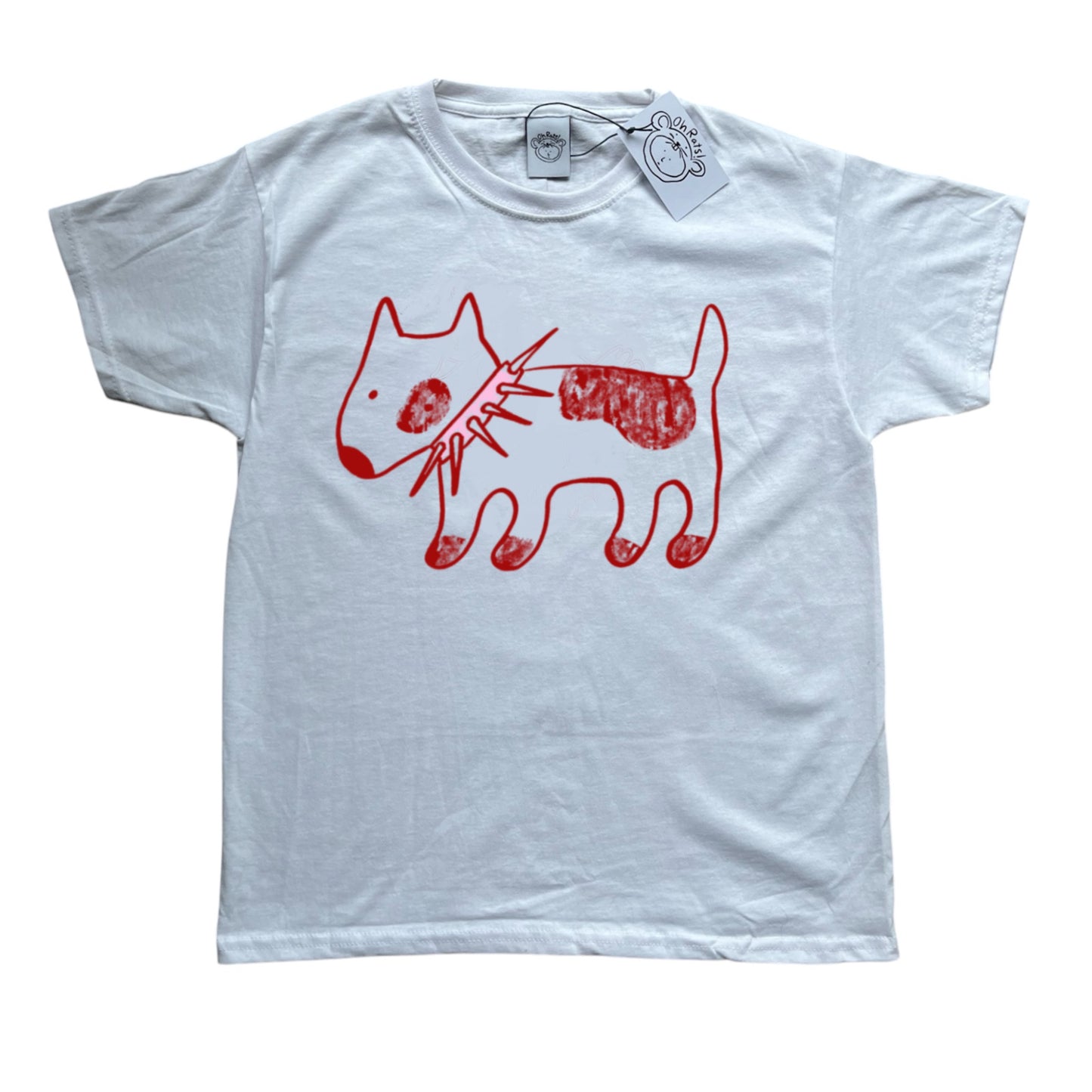Spiky collar dog on white tee