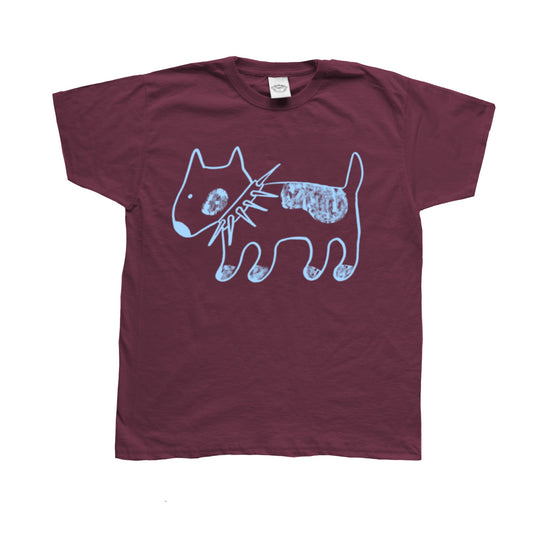 Spiky collar dog light blue on burgundy Baby Tee
