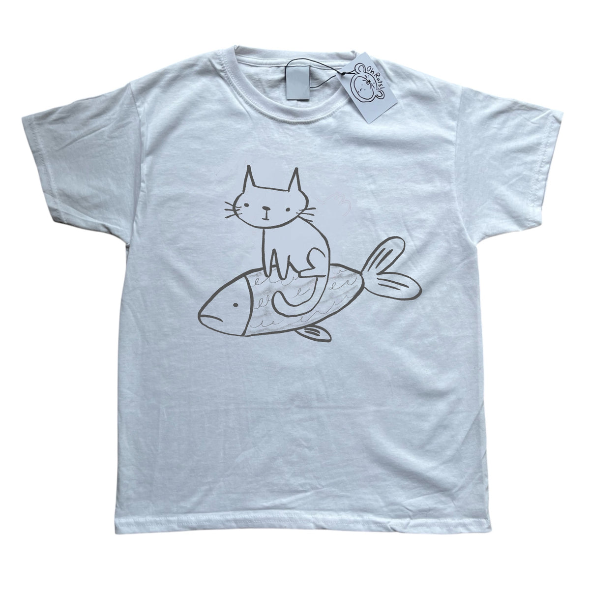 Cat on a fish white baby tee