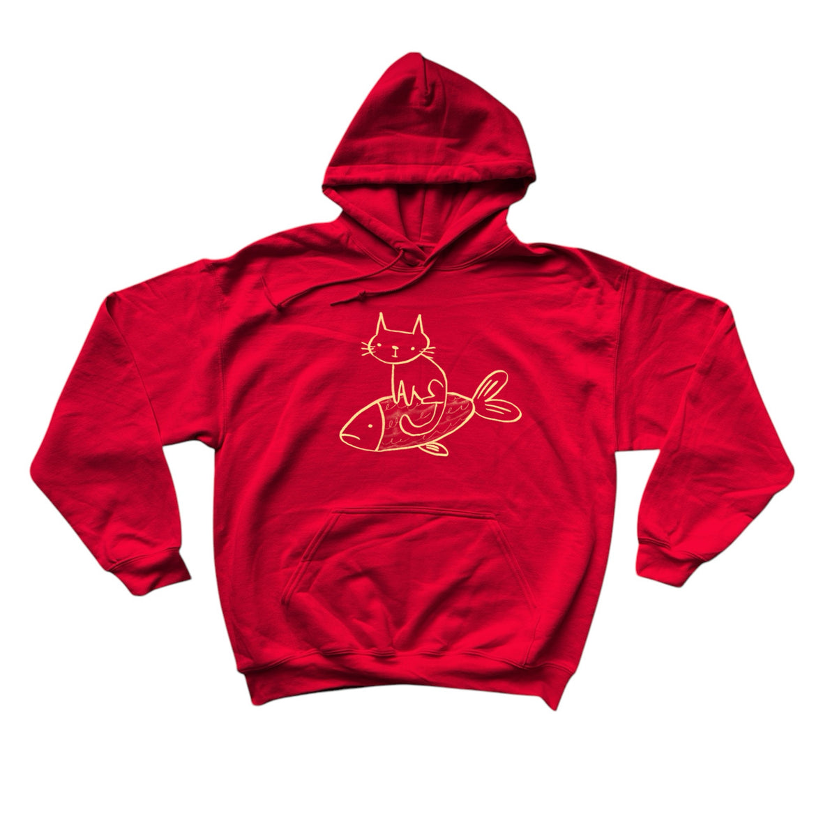 Cat on a fish red hoodie