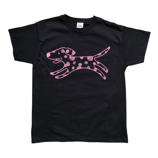 Polka dot dalmatian pink on black Tee