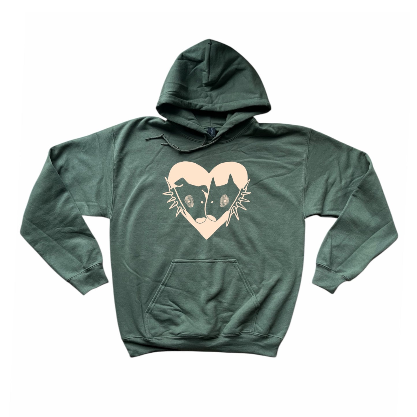2 spiky collar dogs in love khaki hoodie