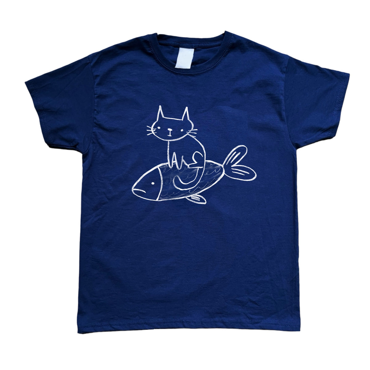 Cat on a fish navy baby tee