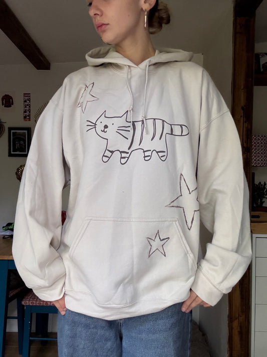 Upcycled brown on beige star tiger hoodie