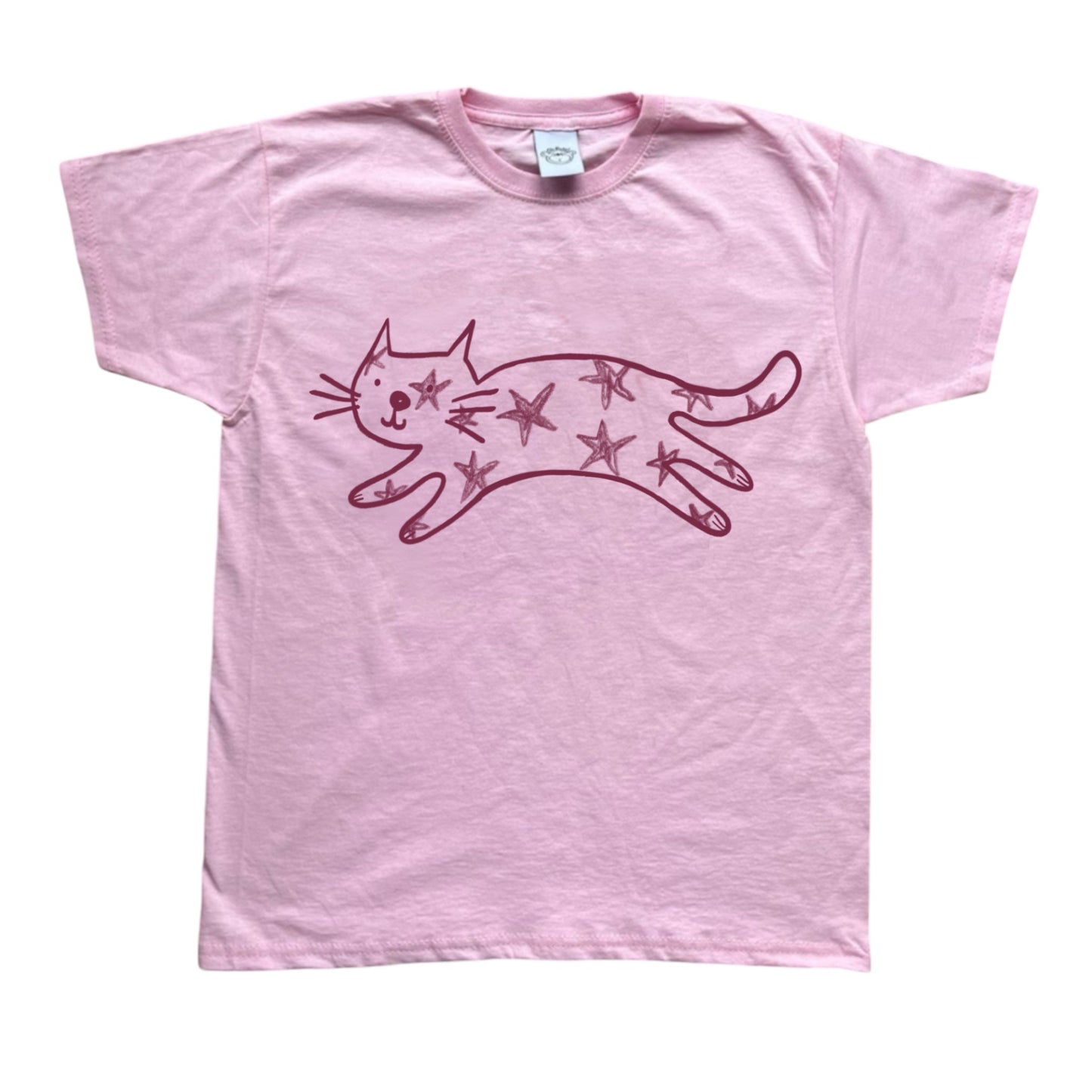 Starry cat pink tee