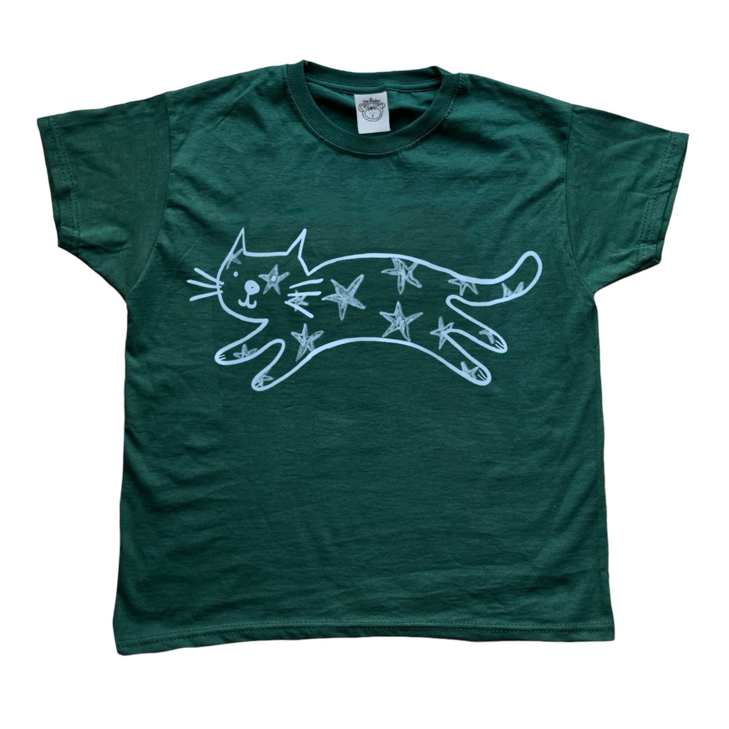 Starry cat forest green tee