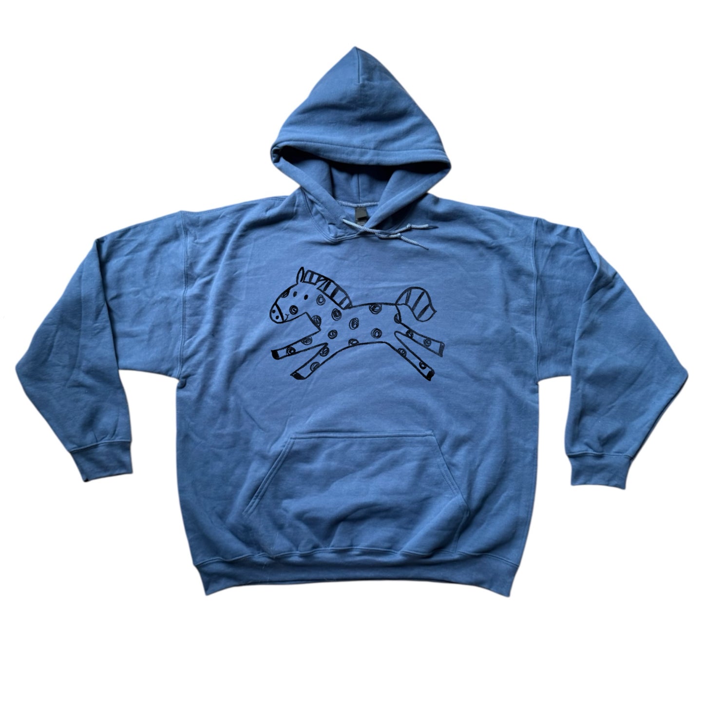 Polka dot horse indigo hoodie