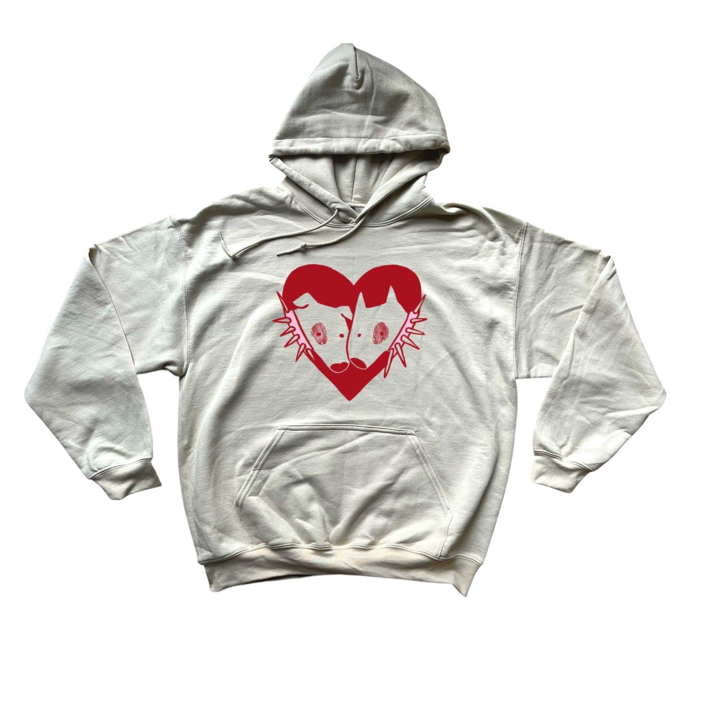 2 spiky collar dogs in love beige hoodie