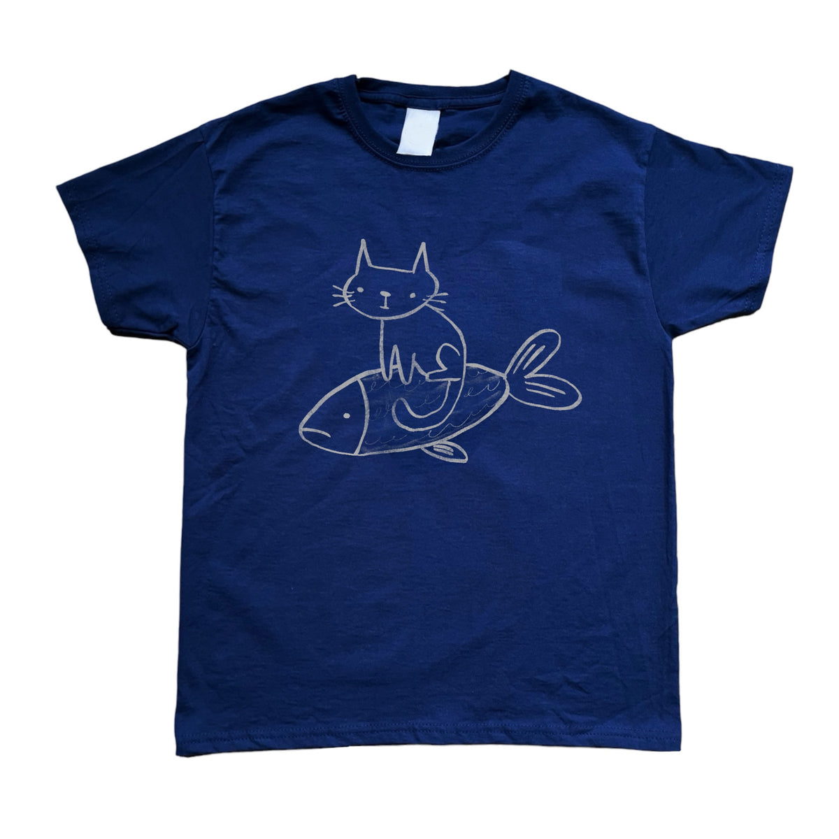 Cat on a fish navy baby tee