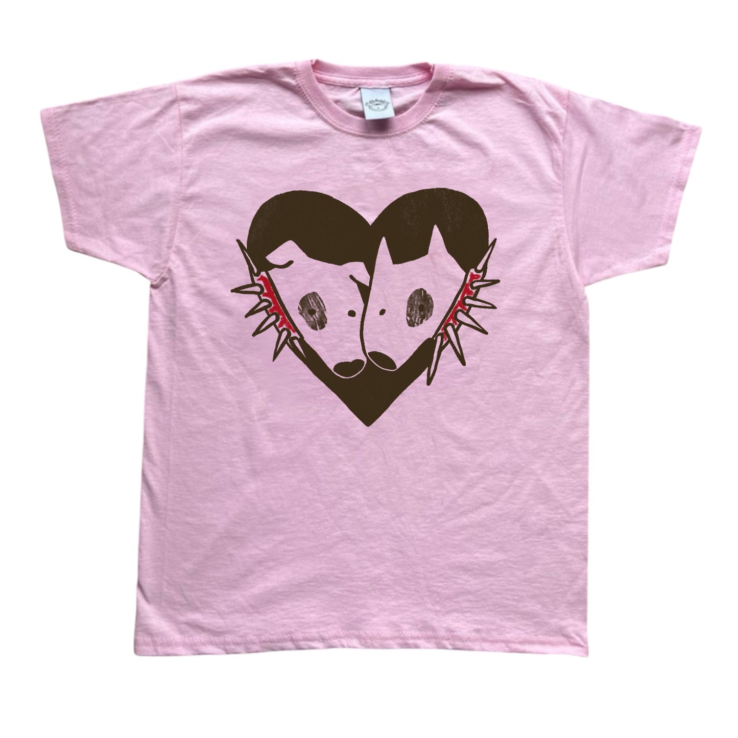 2 Spiky collar dogs in love pink tee