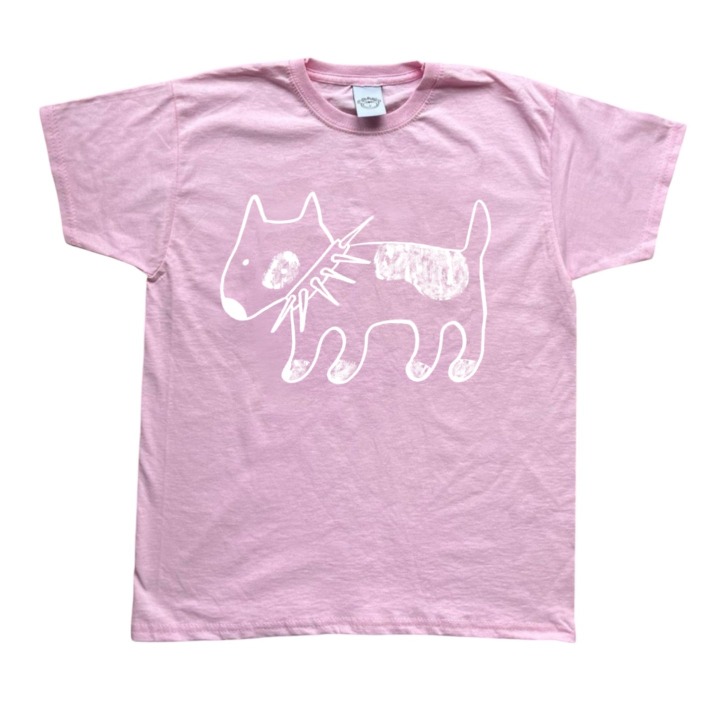 Spiky collar dog white on pink Tee
