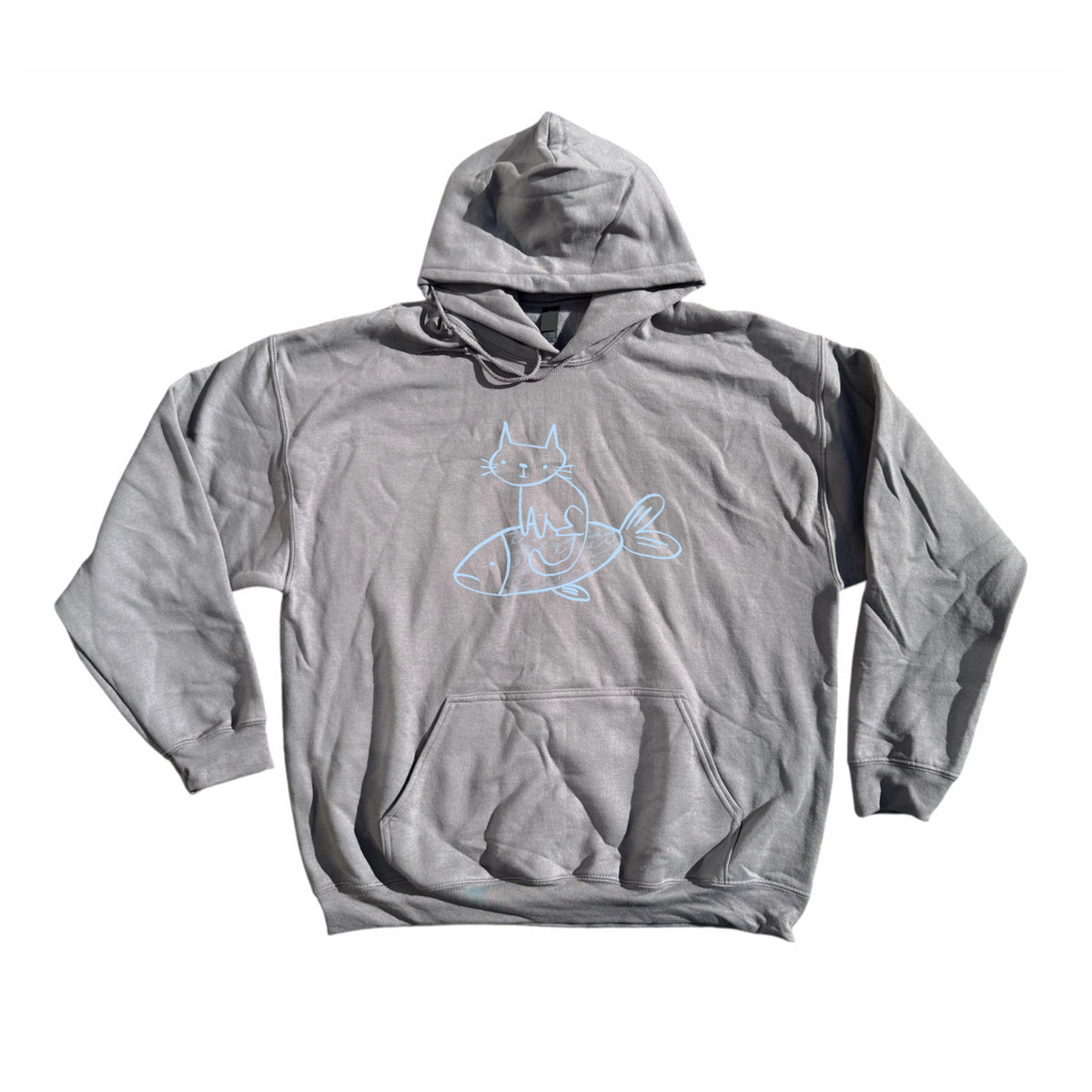 Cat on a fish dark grey hoodie